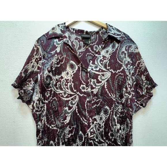 Lane Bryant Womens Crinkle Button Up Shirt Plus Size 26/28 Burgundy Gray Paisley - Picture 7 of 10